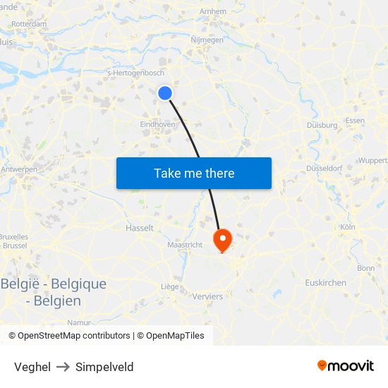 Veghel to Simpelveld map