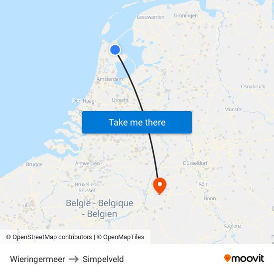 Wieringermeer to Simpelveld map