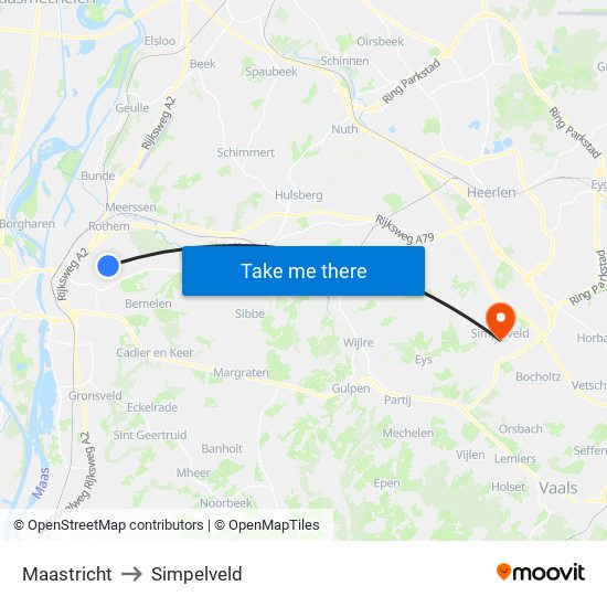 Maastricht to Simpelveld map