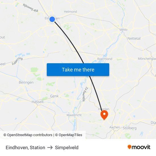 Eindhoven, Station to Simpelveld map