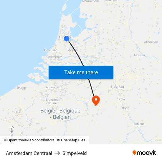Amsterdam Centraal to Simpelveld map