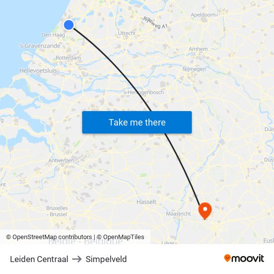 Leiden Centraal to Simpelveld map