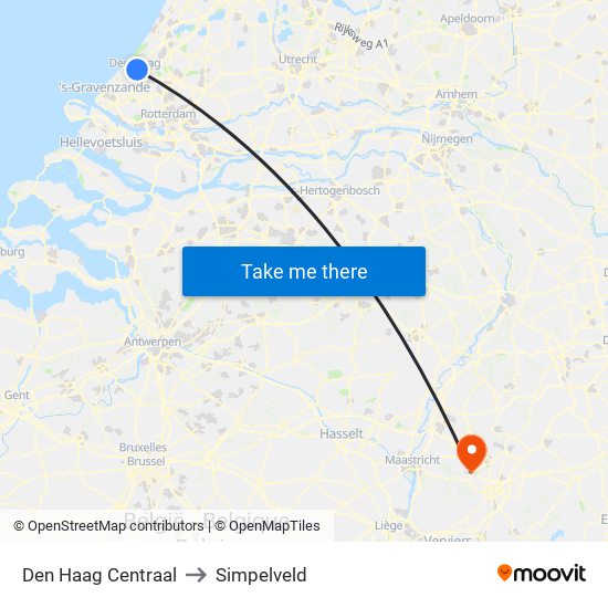 Den Haag Centraal to Simpelveld map