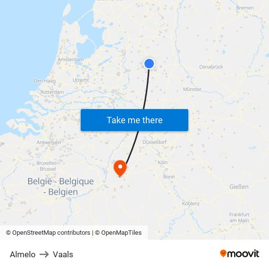 Almelo to Vaals map