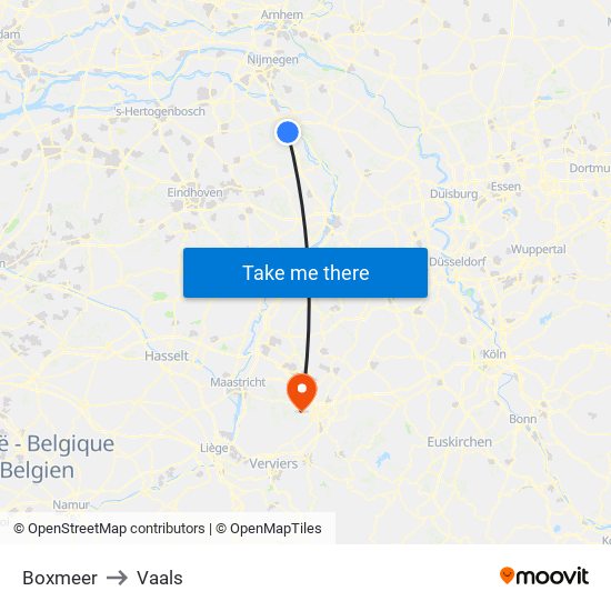 Boxmeer to Vaals map