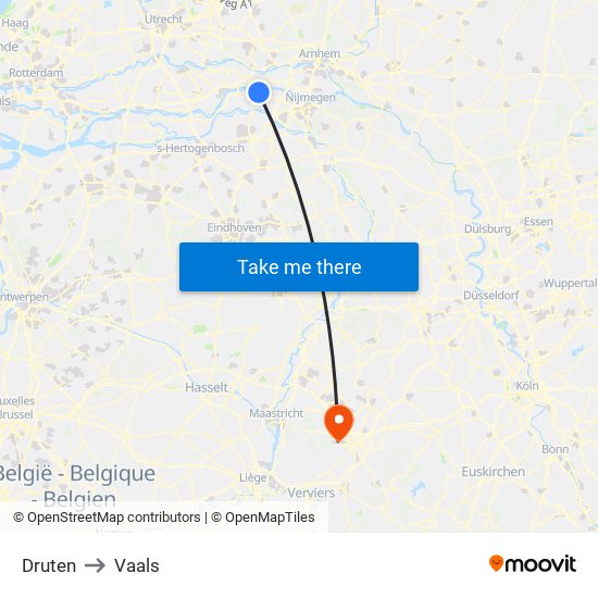 Druten to Vaals map