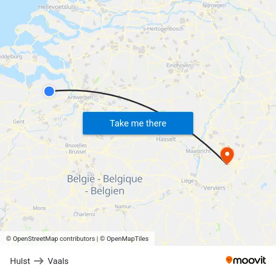 Hulst to Vaals map