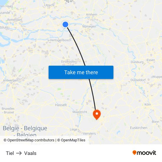 Tiel to Vaals map