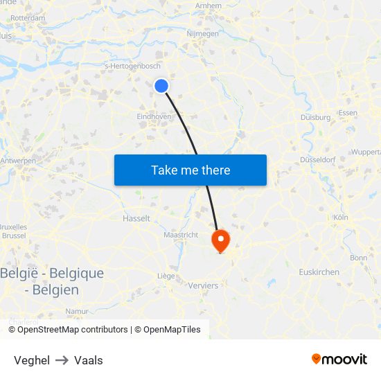 Veghel to Vaals map