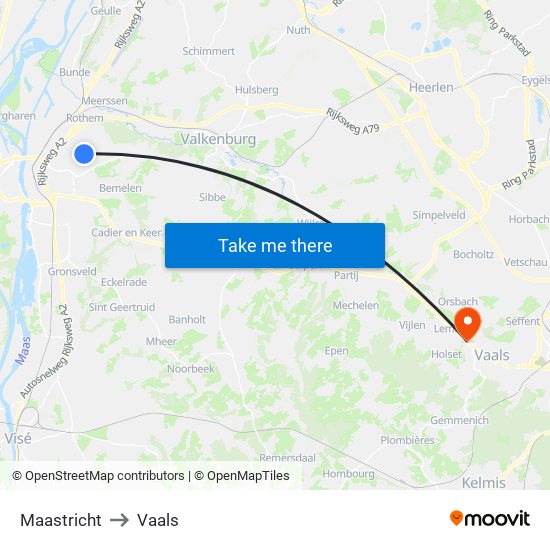 Maastricht to Vaals map