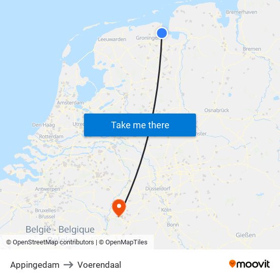 Appingedam to Voerendaal map