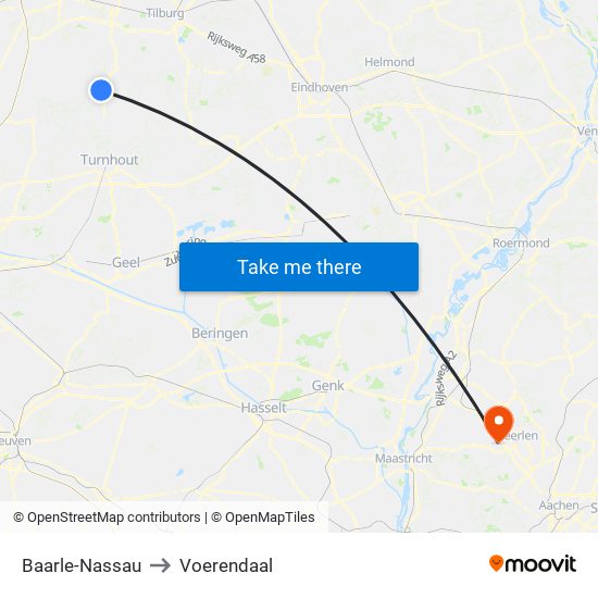 Baarle-Nassau to Voerendaal map