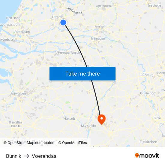 Bunnik to Voerendaal map