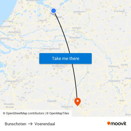 Bunschoten to Voerendaal map