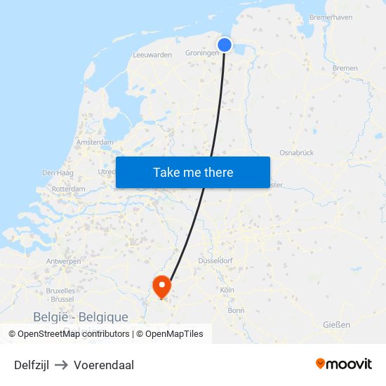 Delfzijl to Voerendaal map