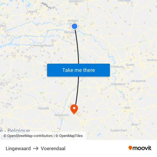 Lingewaard to Voerendaal map