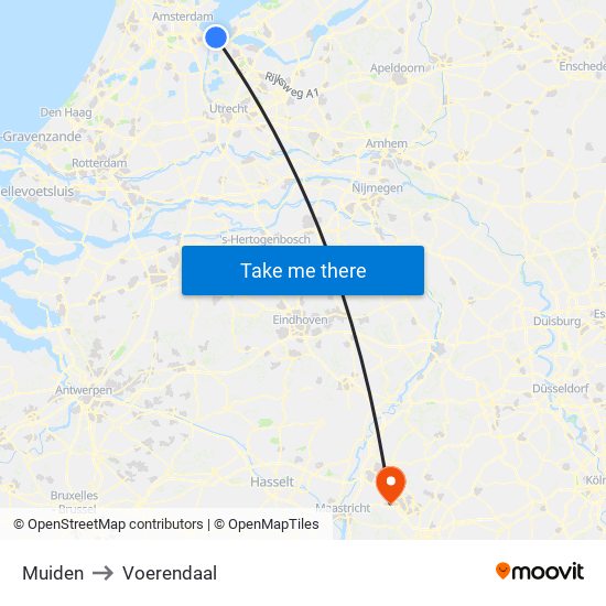 Muiden to Voerendaal map