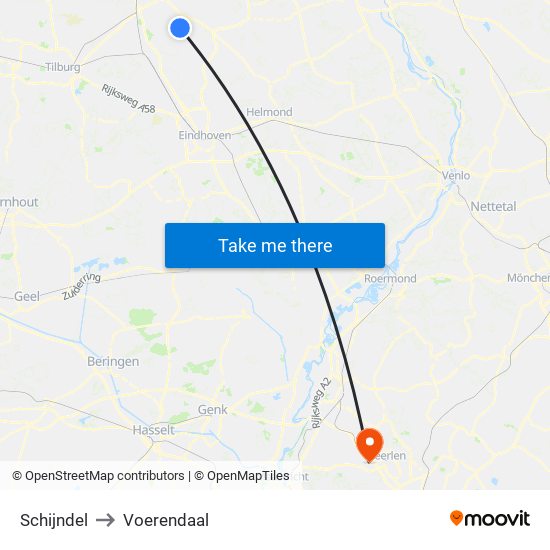 Schijndel to Voerendaal map