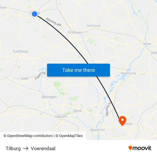 Tilburg to Voerendaal map
