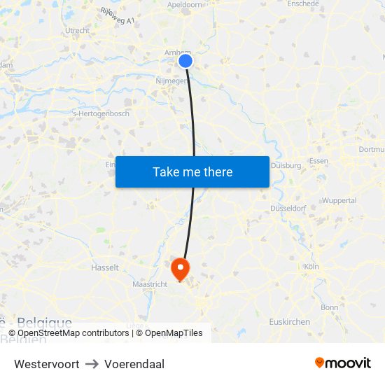 Westervoort to Voerendaal map