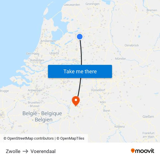 Zwolle to Voerendaal map