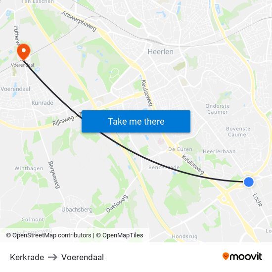 Kerkrade to Voerendaal map
