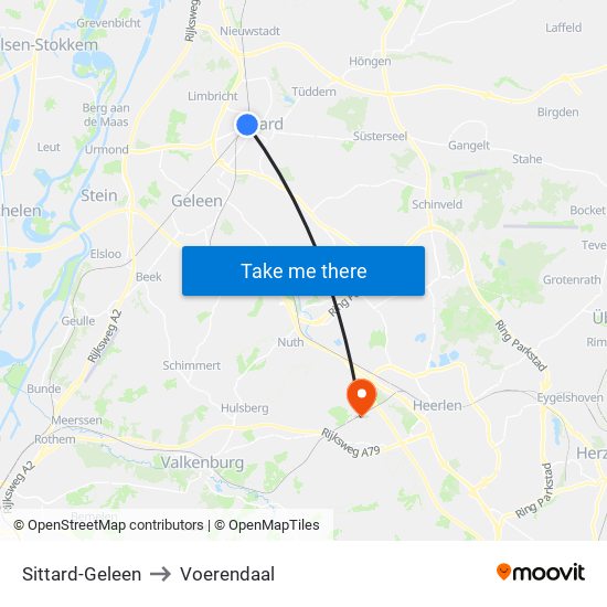 Sittard-Geleen to Voerendaal map