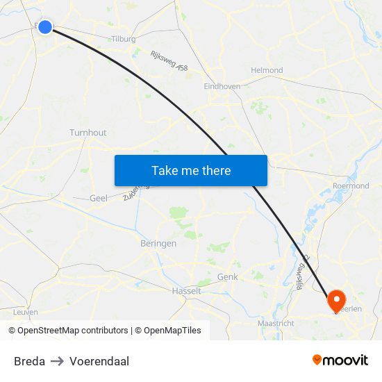 Breda to Voerendaal map