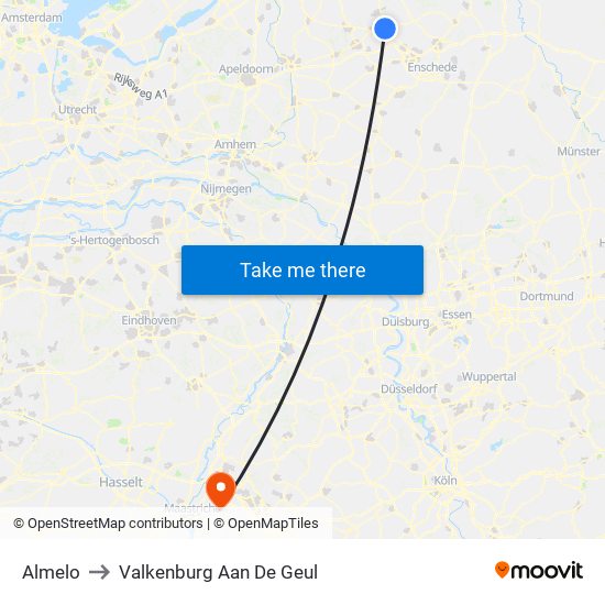 Almelo to Valkenburg Aan De Geul map