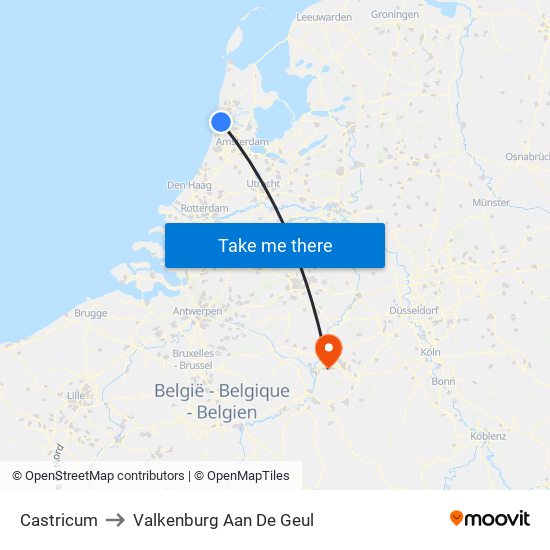 Castricum to Valkenburg Aan De Geul map