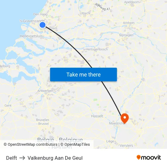 Delft to Valkenburg Aan De Geul map