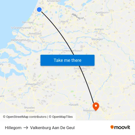 Hillegom to Valkenburg Aan De Geul map
