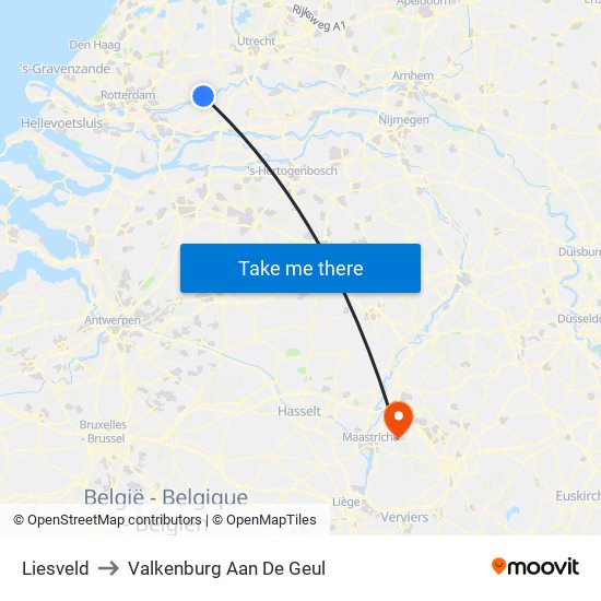 Liesveld to Valkenburg Aan De Geul map