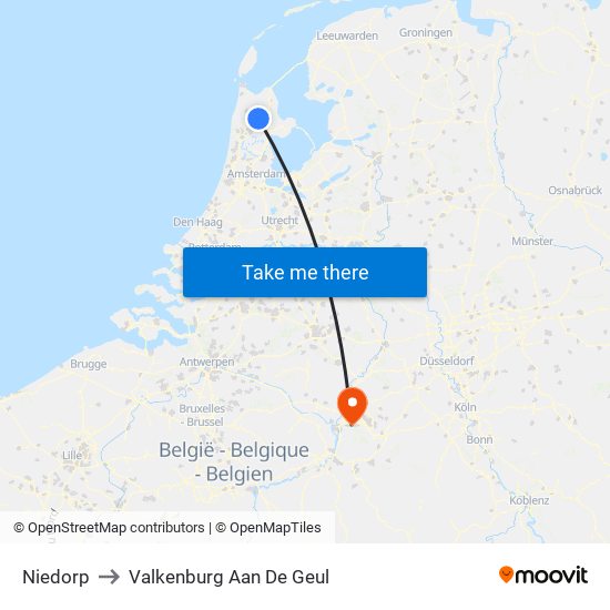 Niedorp to Valkenburg Aan De Geul map