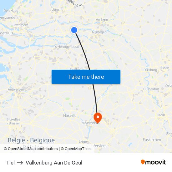 Tiel to Valkenburg Aan De Geul map