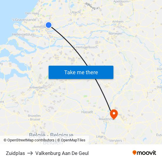 Zuidplas to Valkenburg Aan De Geul map