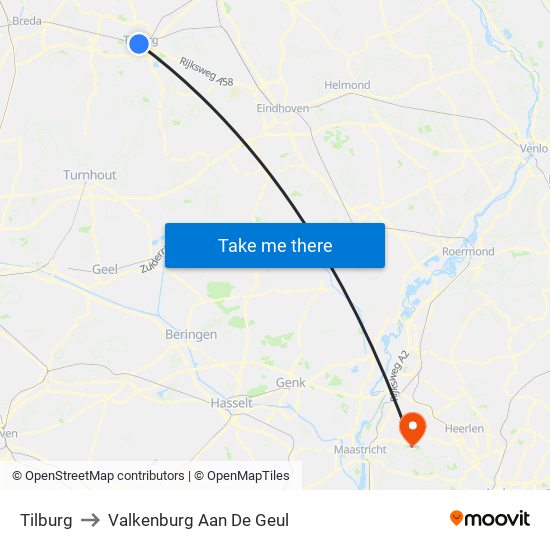 Tilburg to Valkenburg Aan De Geul map