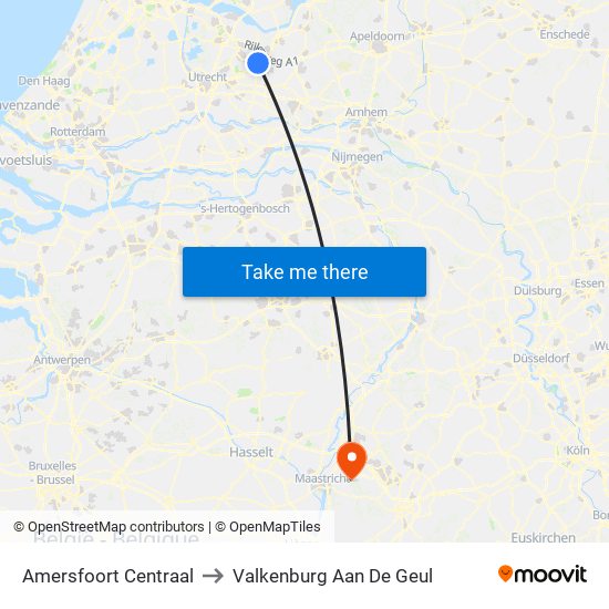 Amersfoort Centraal to Valkenburg Aan De Geul map