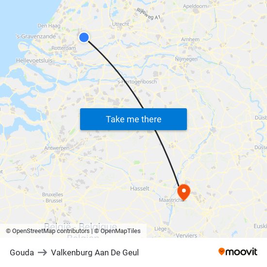 Gouda to Valkenburg Aan De Geul map