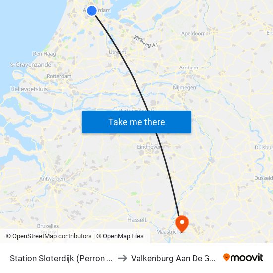 Station Sloterdijk (Perron N) to Valkenburg Aan De Geul map