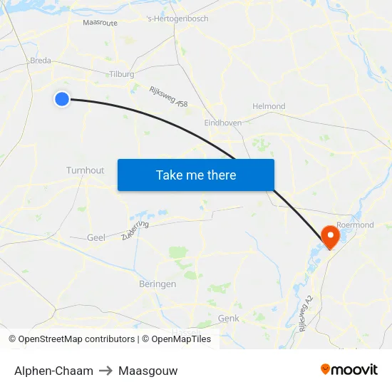 Alphen-Chaam to Maasgouw map