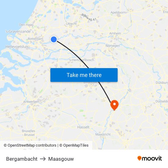 Bergambacht to Maasgouw map