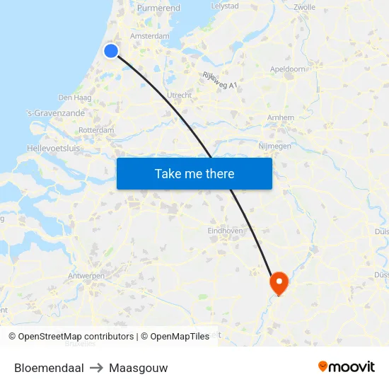 Bloemendaal to Maasgouw map