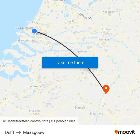 Delft to Maasgouw map