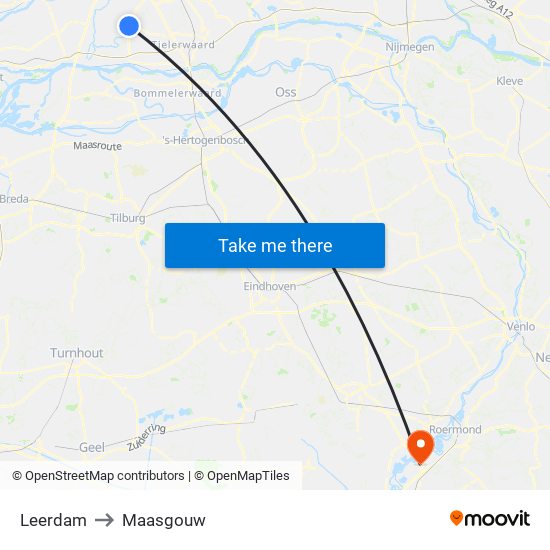Leerdam to Maasgouw map