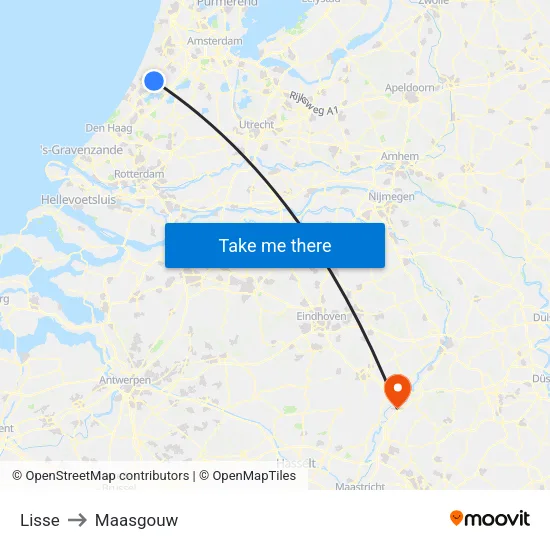 Lisse to Maasgouw map
