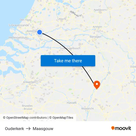 Ouderkerk to Maasgouw map