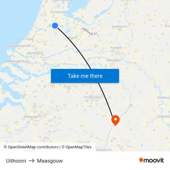 Uithoorn to Maasgouw map