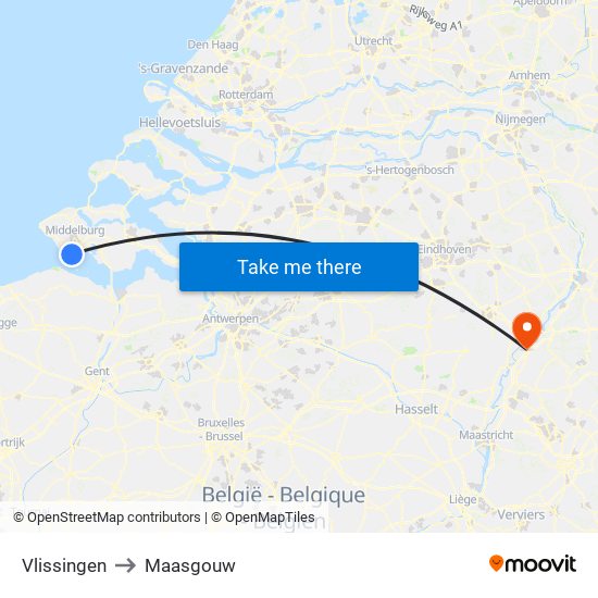 Vlissingen to Maasgouw map