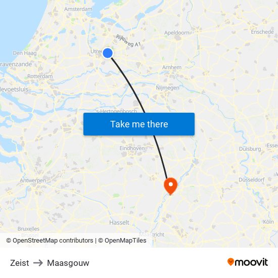 Zeist to Maasgouw map